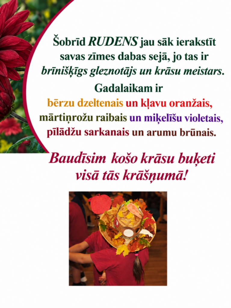 RUDENS KRĀSU DAUDZVEIDĪBA DABĀ - BĒRNS AR KRĀSAINU RUDNES LAPU CEPURI. 